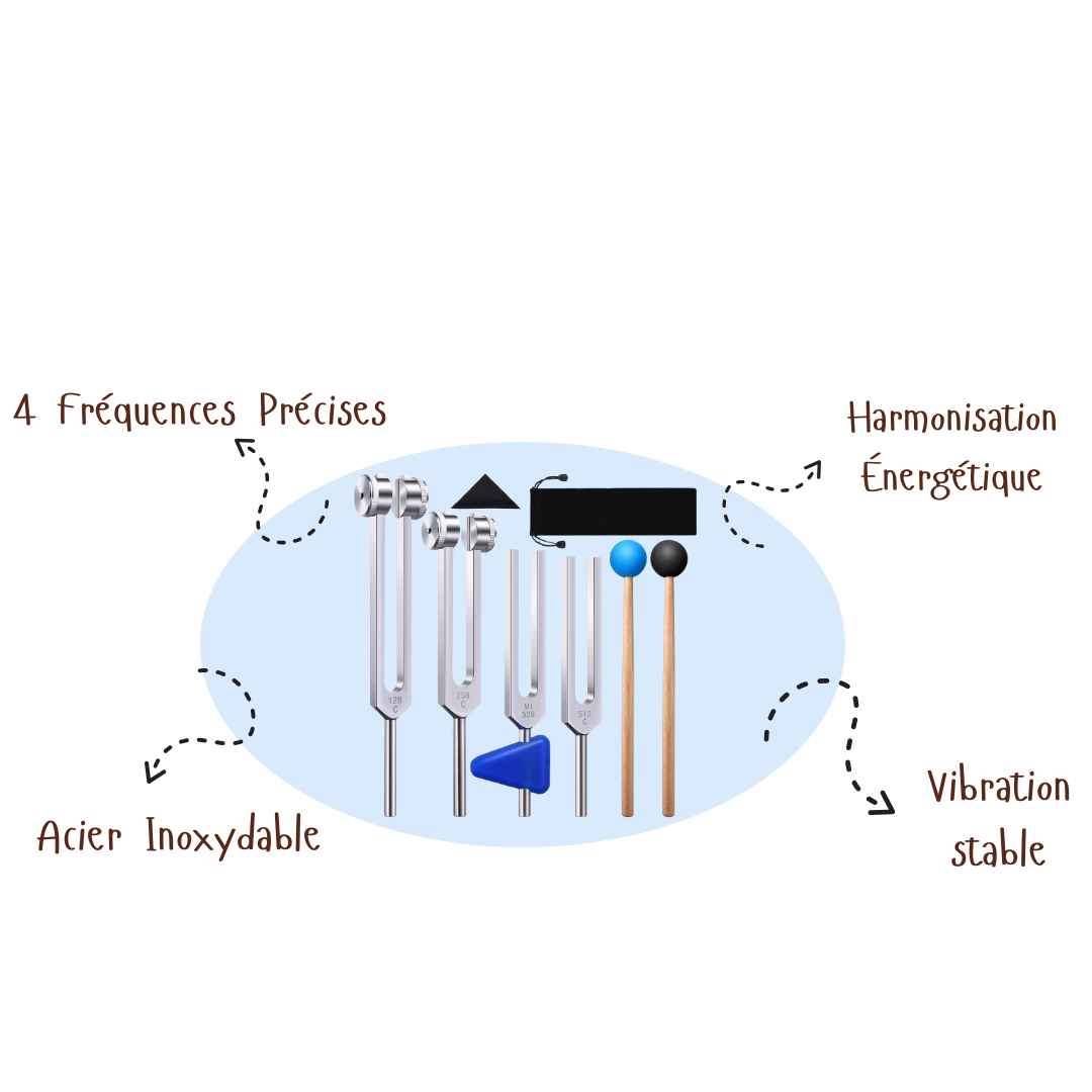 Pyatofly™ – Lot de 4 Diapasons Professionnels (128Hz, 256Hz, 512Hz, 528Hz)